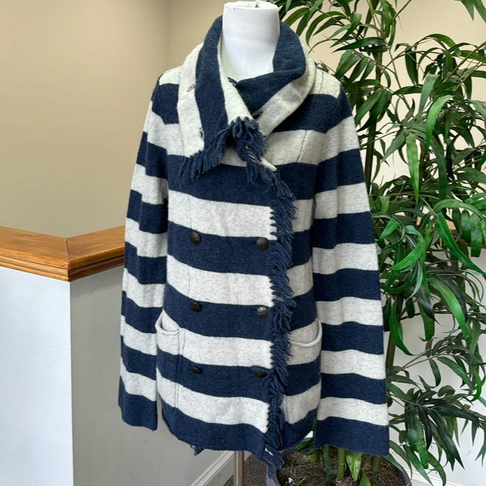 Lambs Wool Sweater Free People Fringe Blue Gray